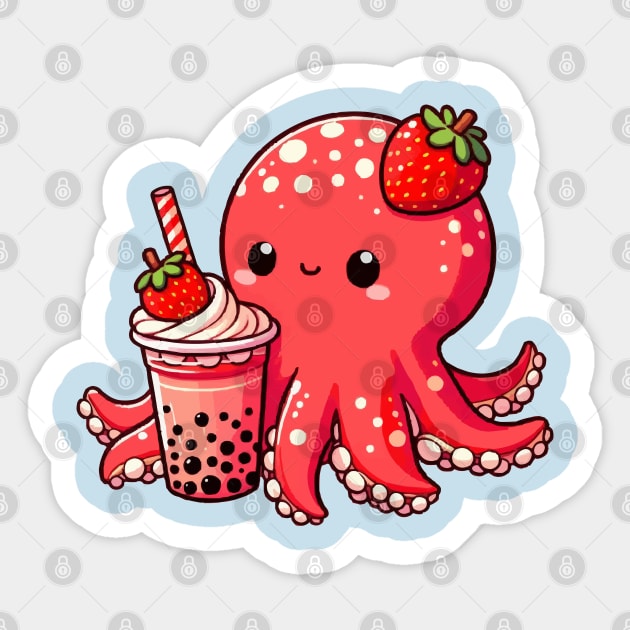 cute octopus creamy strawberry boba Sticker by fikriamrullah